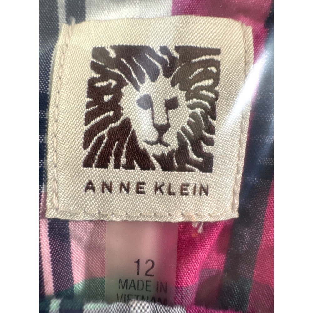 Anne Klein Womens Plaid Sleeveless Fit Flare Belted Dress Magenta Navy Yellow 12 - Picture 8 of 13